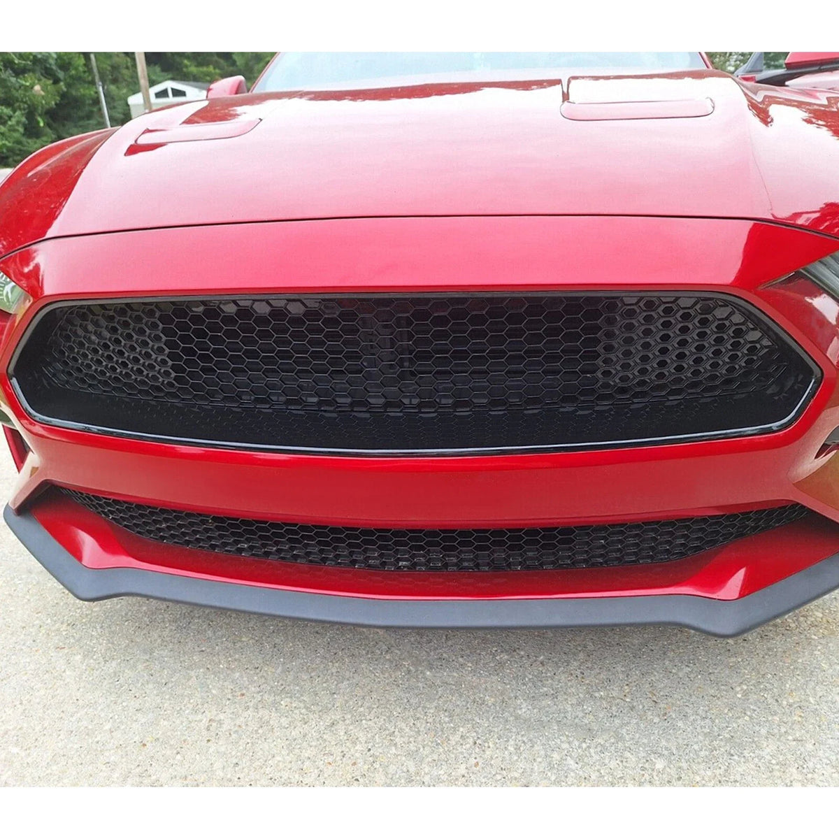 Front Upper Grille + Lower Mesh Grill Honeycomb Black for Ford Mustang (2018–2022)