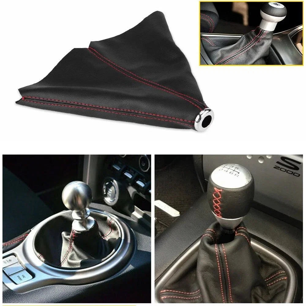 Shift Knob with Boot Cover Red Stitch for Honda