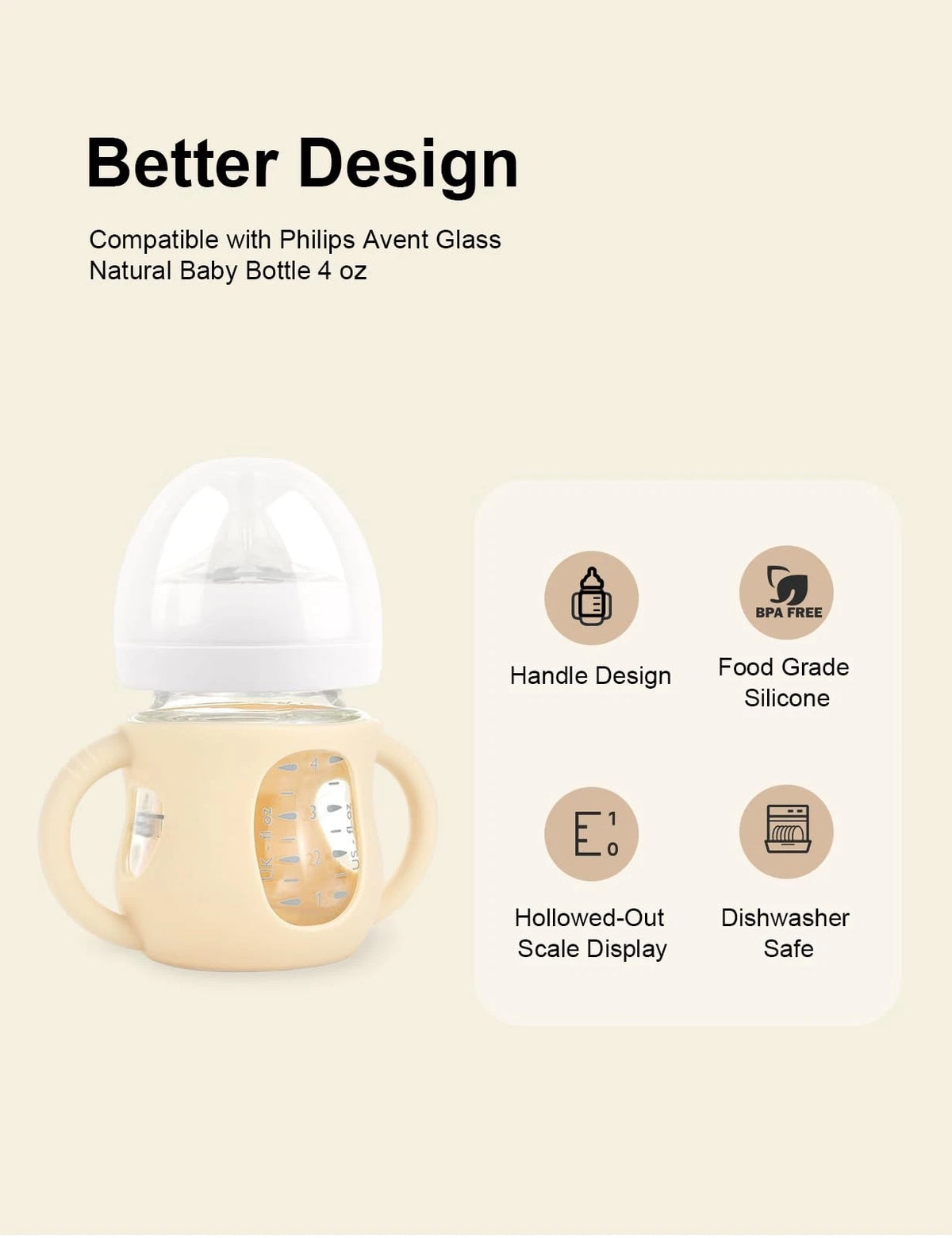 4-Pack Silicone Sleeves for Philips Avent Glass Bottles (BPA-Free)