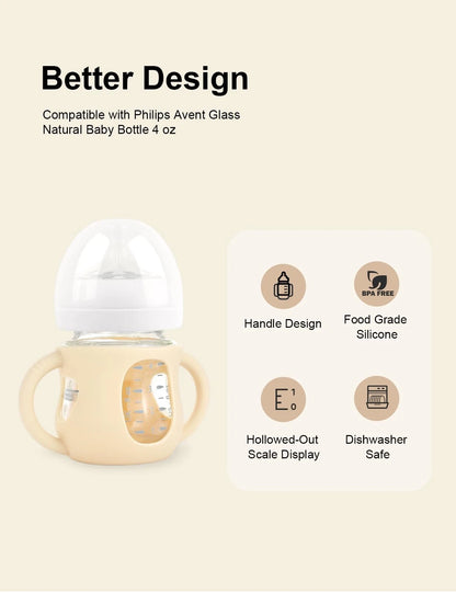 4-Pack Silicone Sleeves for Philips Avent Glass Bottles (BPA-Free)
