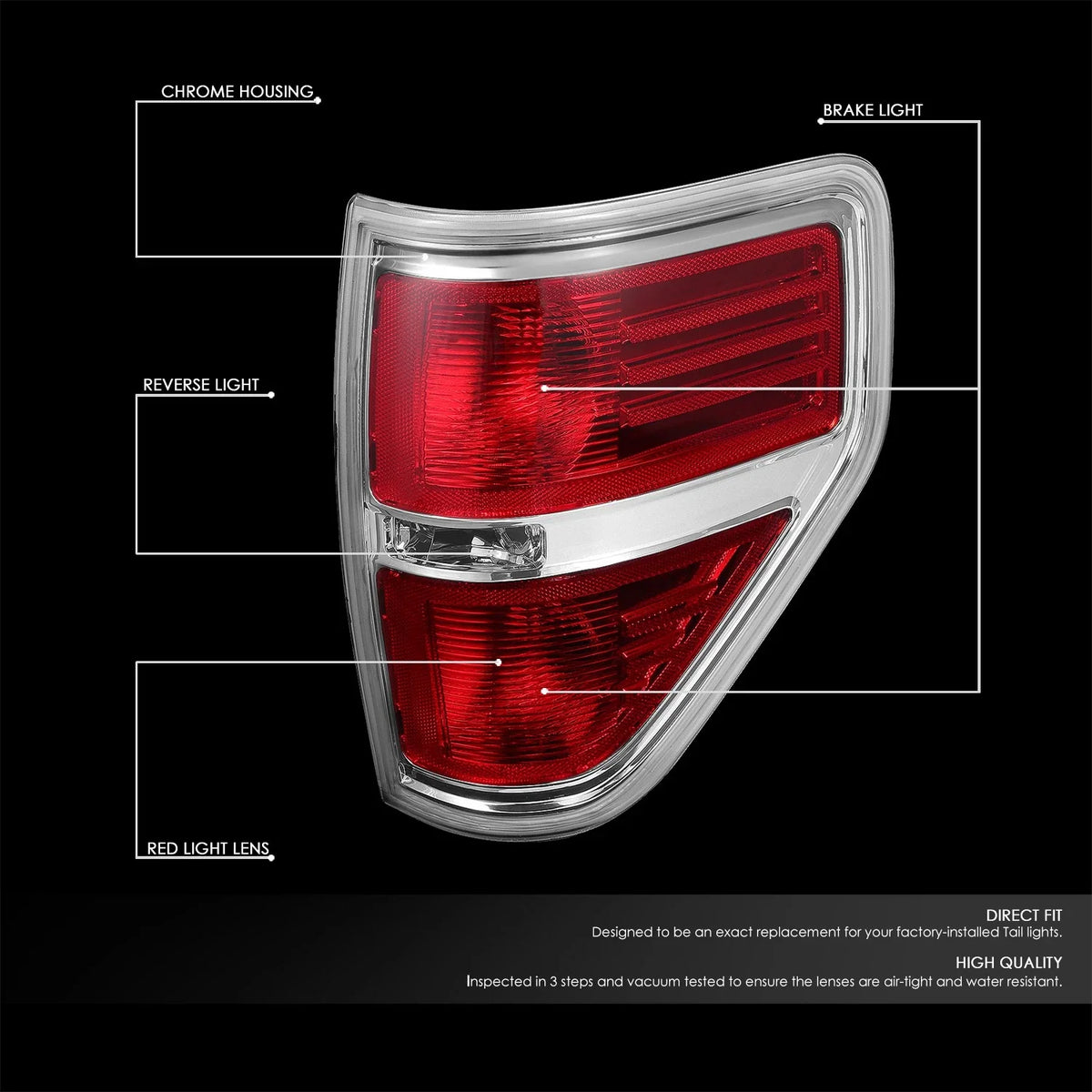 Red Tail Light Brake Reverse Lamps Pair for Ford F-150 (2009–2014)