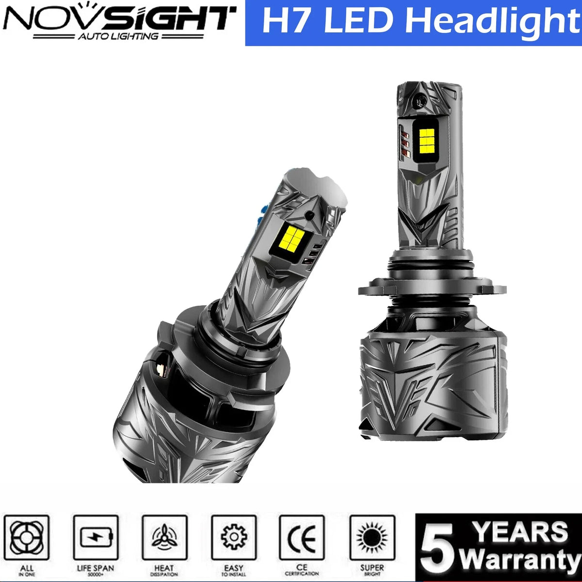 2X H7 LED Headlight Bulbs for High Low Beam (64000LM, 6500K)