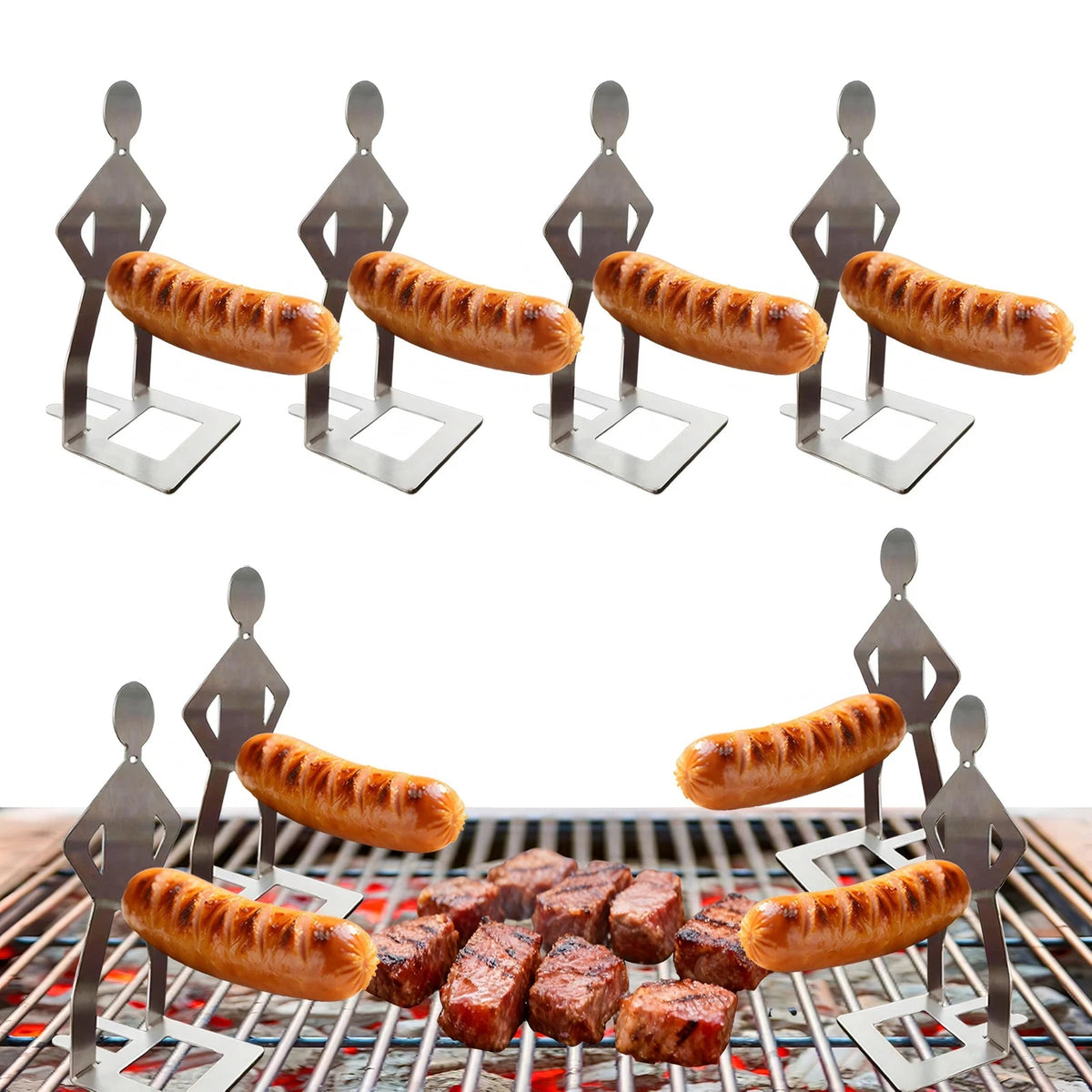 Set of 4 Stainless Steel Hot Dog Holders for Grilling and Camping
