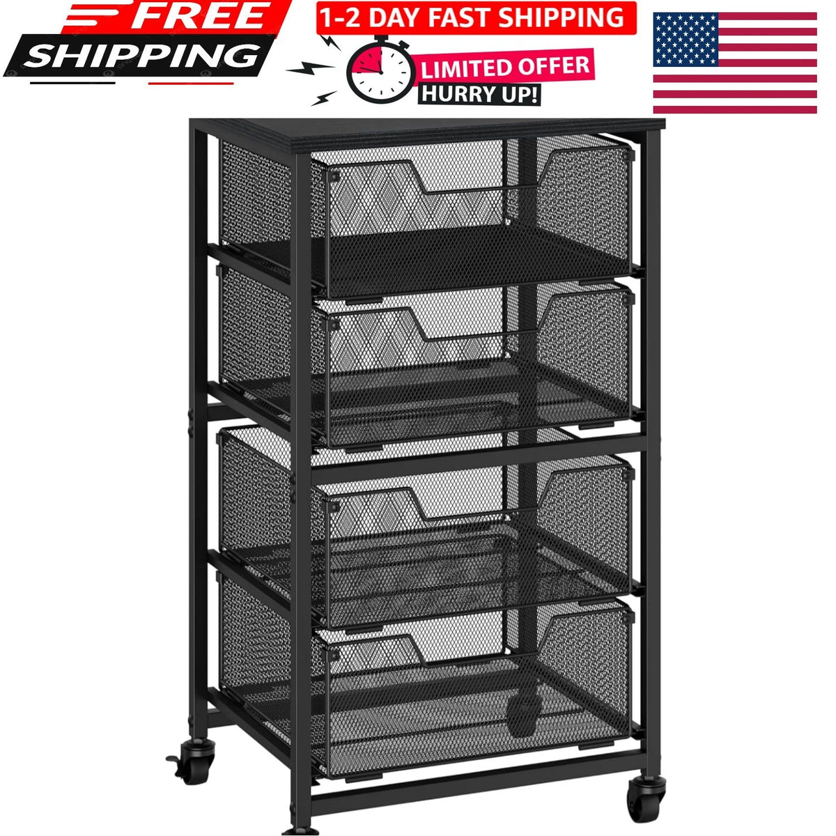 4-Drawer Rolling Storage Cart on Wheels for Universal Use