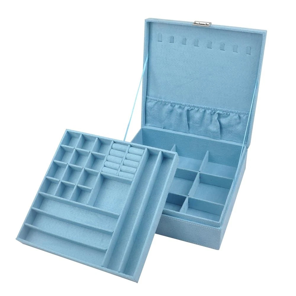 Jewelry Box Organizer for 10 x 10 Inches (2-Layer, Handle, Necklace Holder)