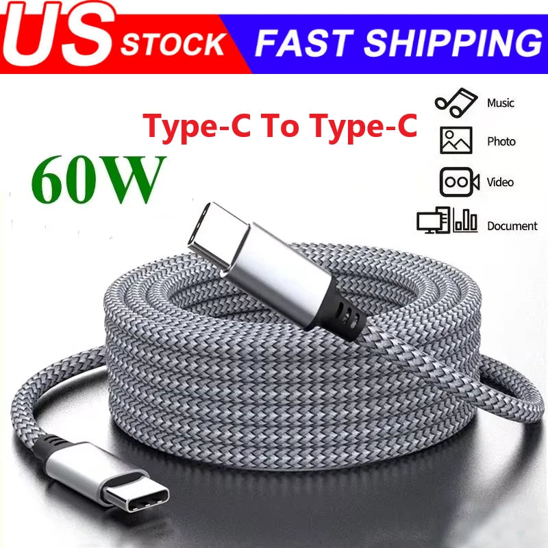 60W USB-C to USB-C Fast Charger Cable for iPhone 16, Samsung