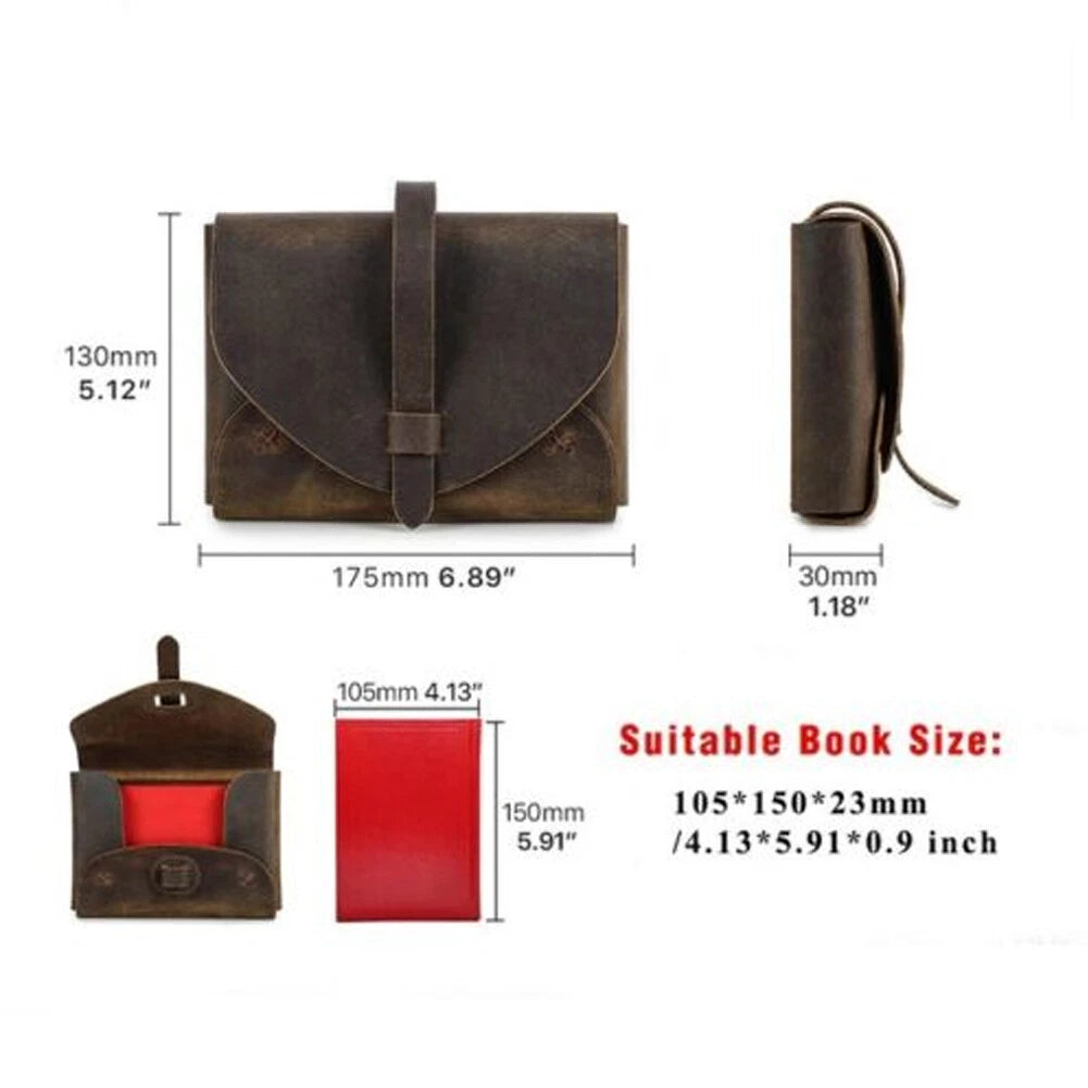 Retro Real Leather Book Cover Case for Carrying Book Bag