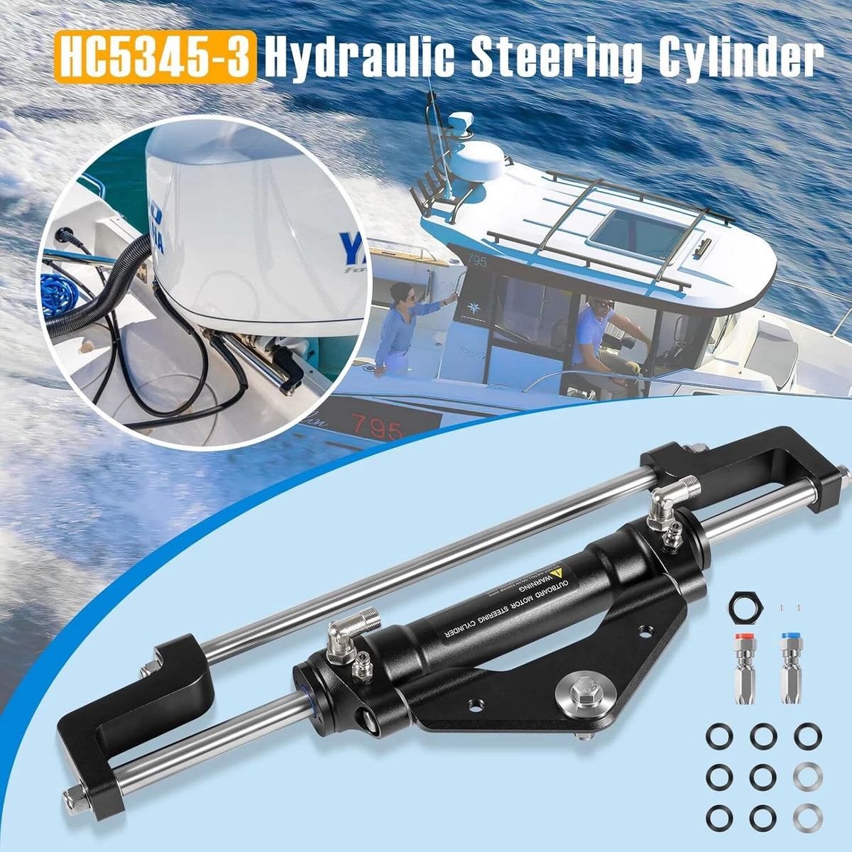 Front Mount Hydraulic Steering Cylinder for Outboard Boats up to 300HP (For00874)
