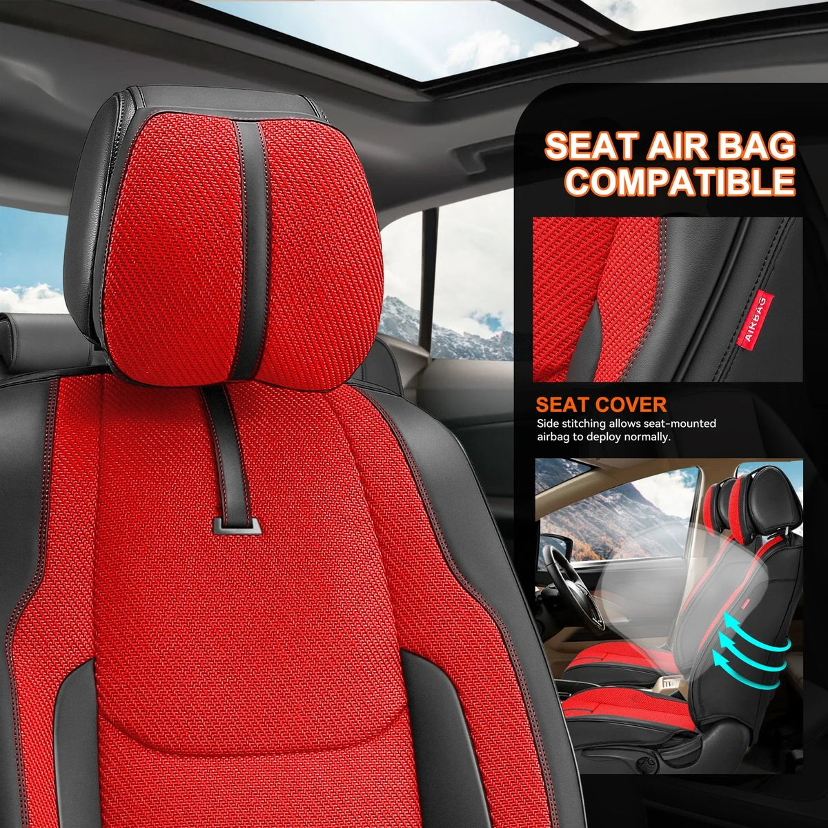 Set of 2 Universal Front Row Bucket Seat Covers Red