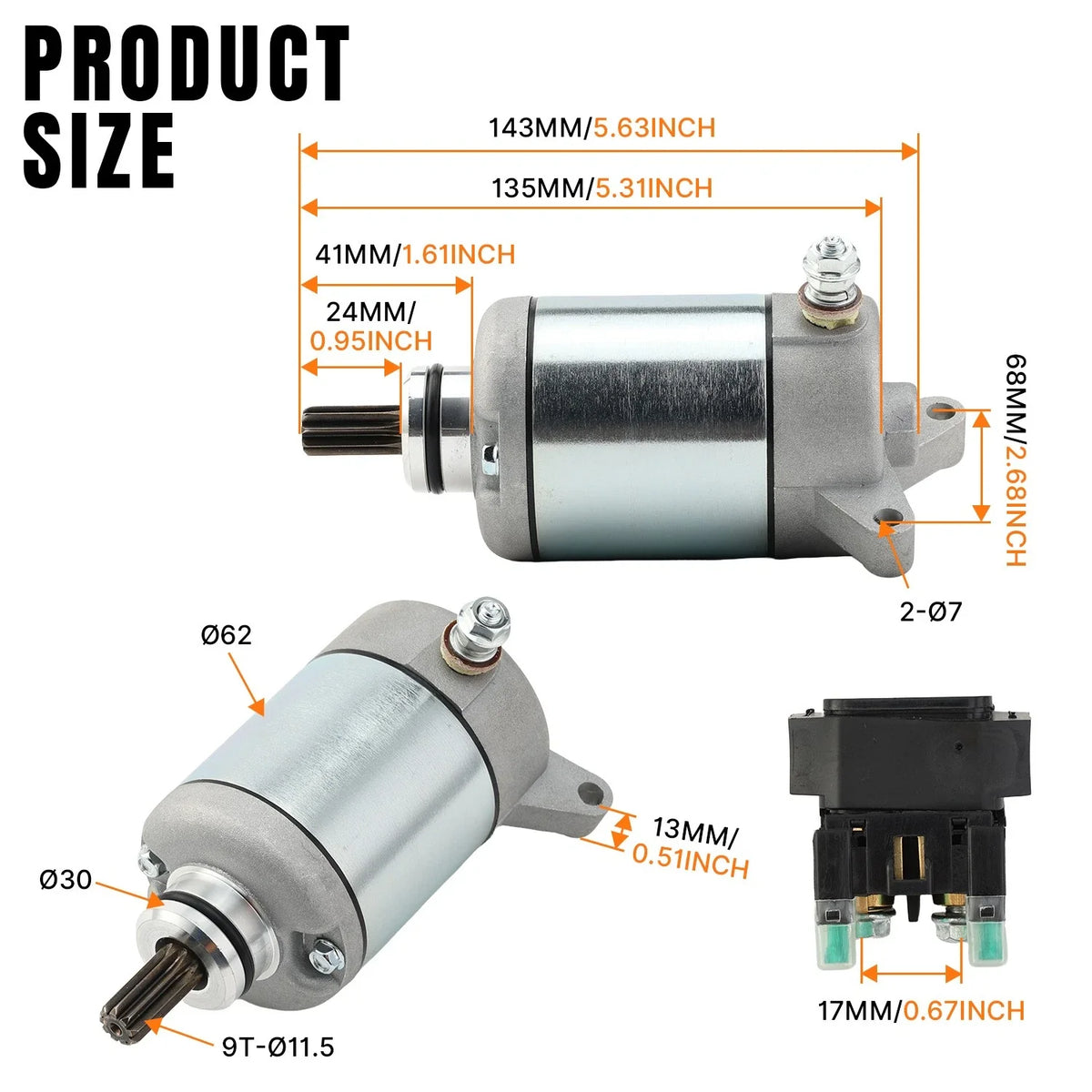 Starter Motor & Solenoid Relay for Yamaha YFZ450 (2004–2013) 5TG-81890-00-00