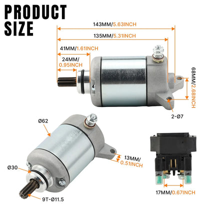 Starter Motor & Solenoid Relay for Yamaha YFZ450 (2004–2013) 5TG-81890-00-00