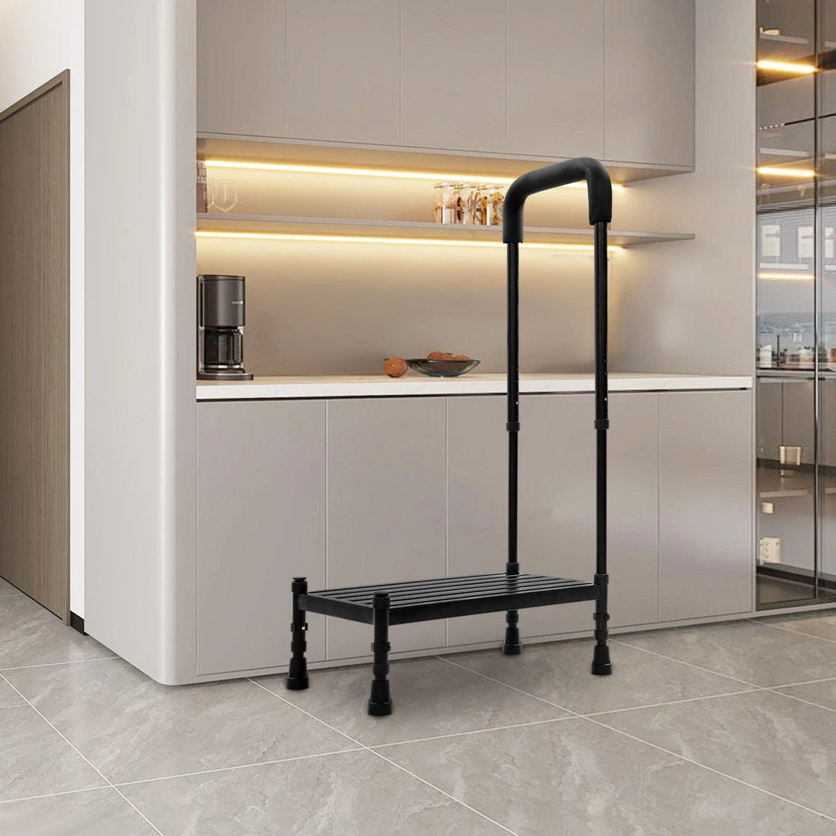 1-Step Metal Ramp Stool with Handrail for Adults