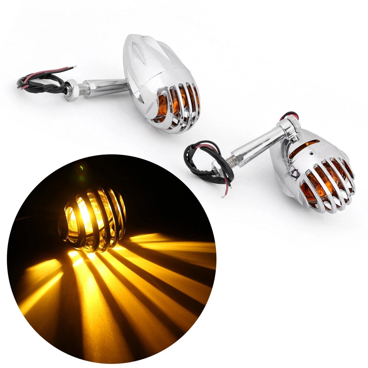 2X Motorcycle Turn Signal Grill Bullet Amber Indicator Lights Lamp Chrome
