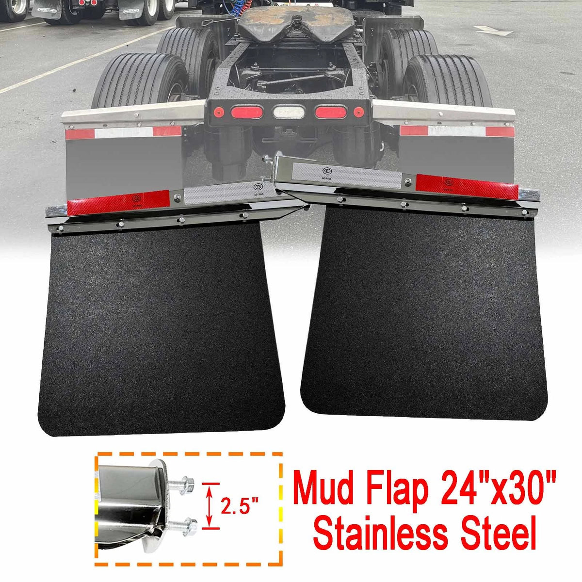2X Mud Flap Hangers & 24"x30" Stainless Steel Mud Flaps for Semi Truck