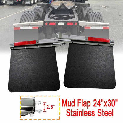 2X Mud Flap Hangers & 24"x30" Stainless Steel Mud Flaps for Semi Truck