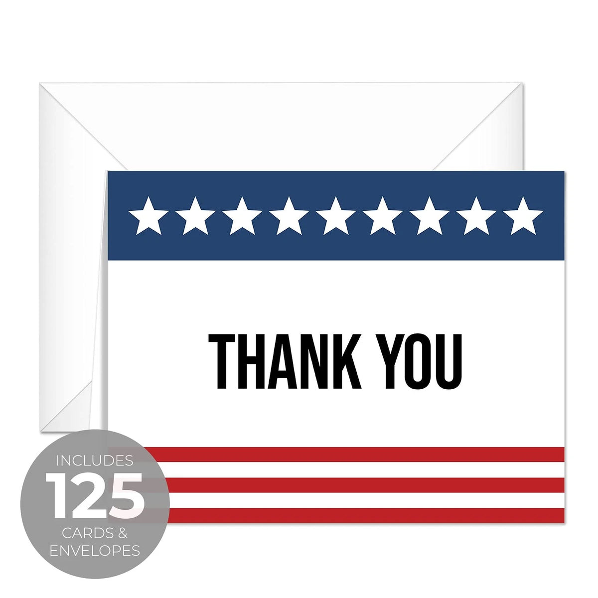 Set of 125 Patriotic Thank You Greeting Cards