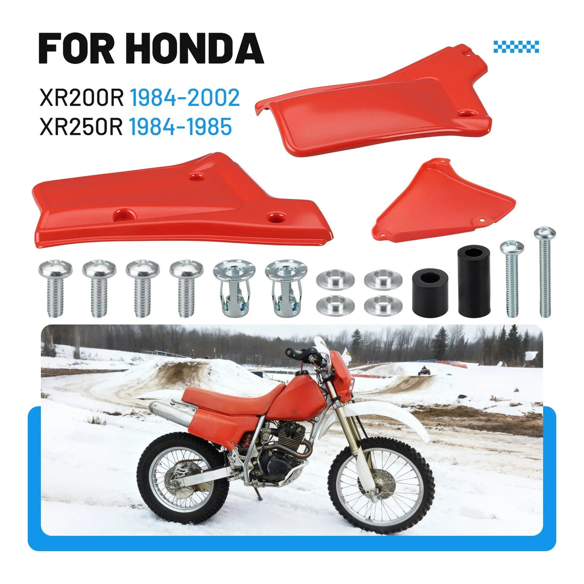 Set of 2 Side Panels Covers Red for Honda XR200R (1984–2002) XR250R (1984–1985)