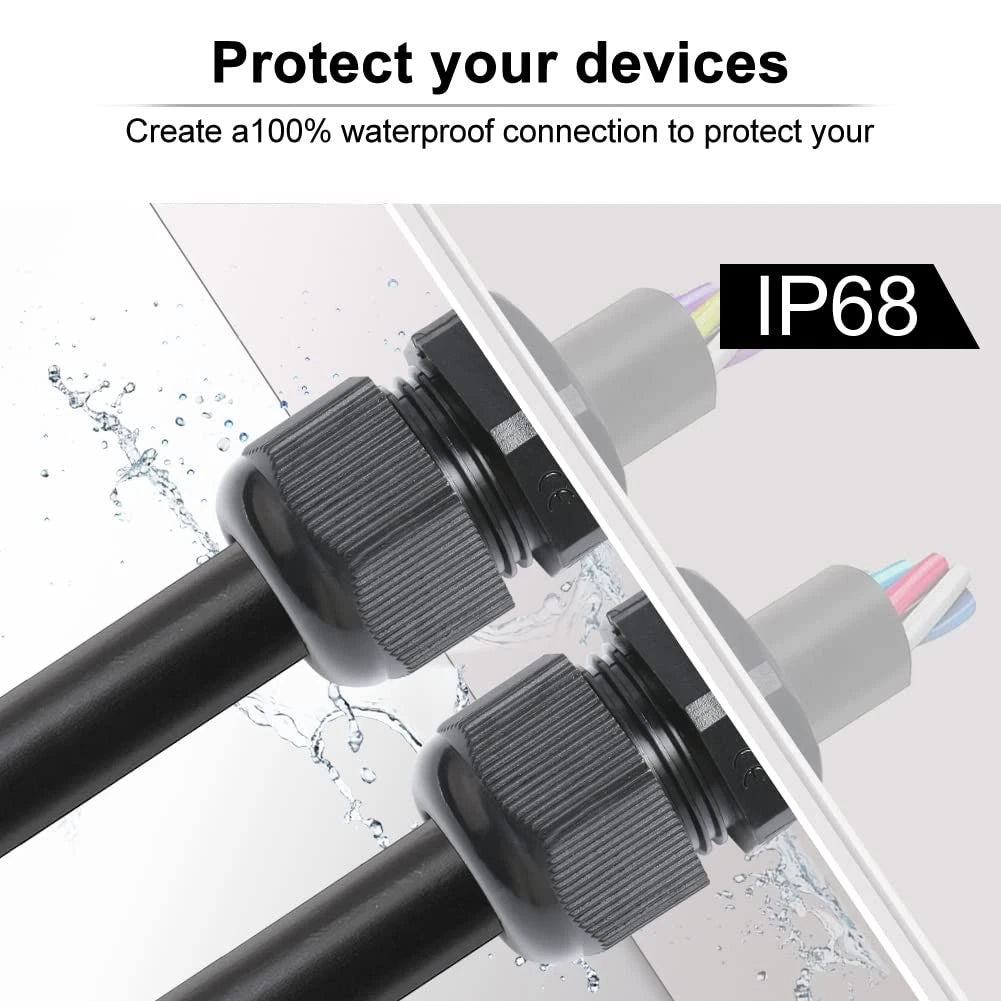12X 1/2" NPT Cable Glands Nylon PA66, IP68, Black