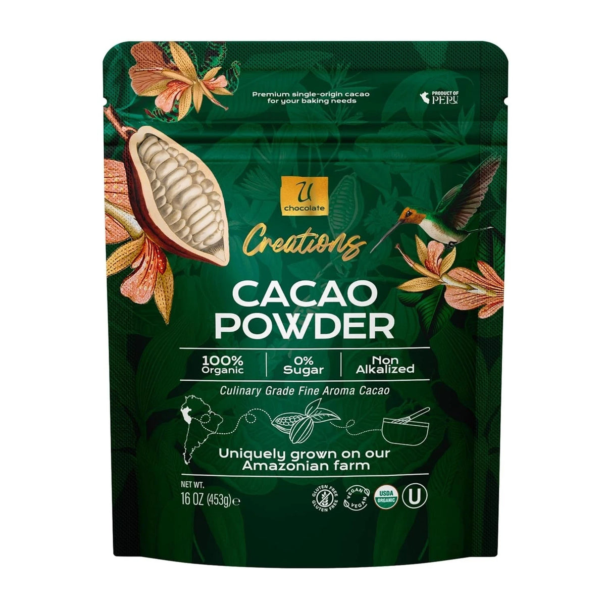 Organic Raw Cacao Powder 1 LB (16 OZ) 100% Pure