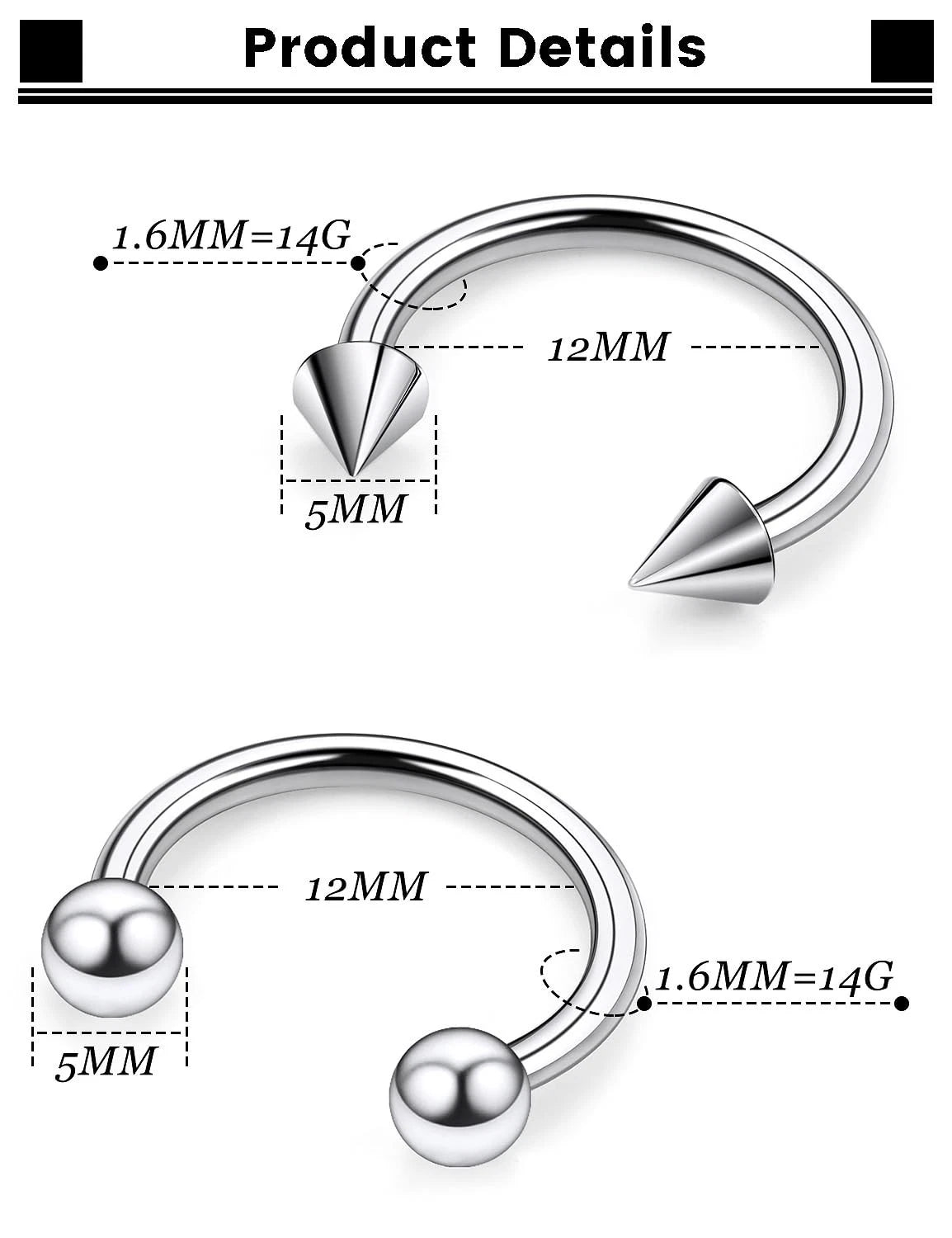 F136 Titanium Septum Nose Rings Set of 8 for