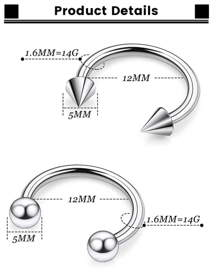 F136 Titanium Septum Nose Rings Set of 8 for