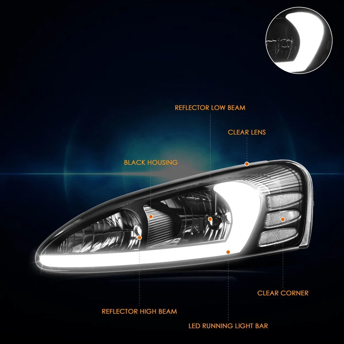 3D LED Tube DRL Headlights Assembly for Pontiac Grand Prix (2004–2008)