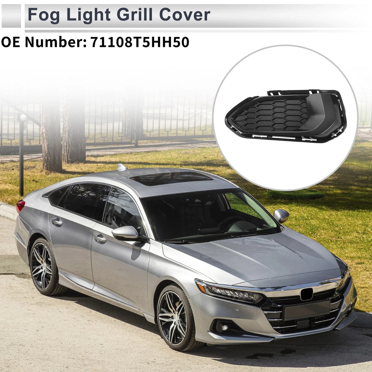 1pc Fog Light Grill for Honda Fit (2018) No. 71108T5HH50 ABS Black