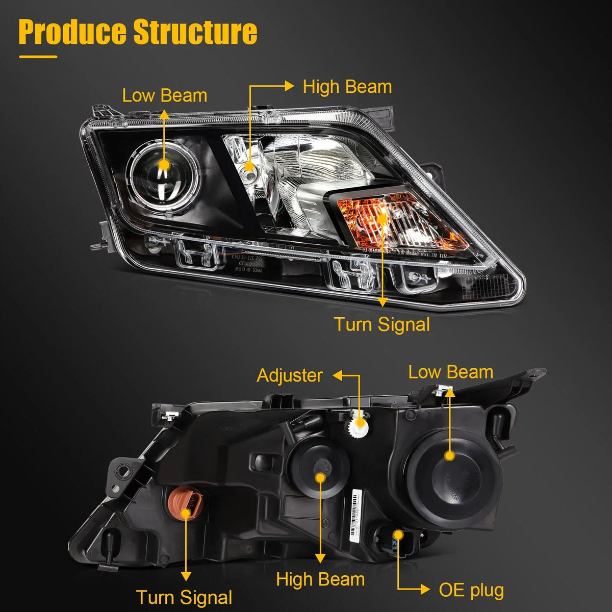 Headlight Assembly for Ford Fusion (2010–2012) Black Housing Projector