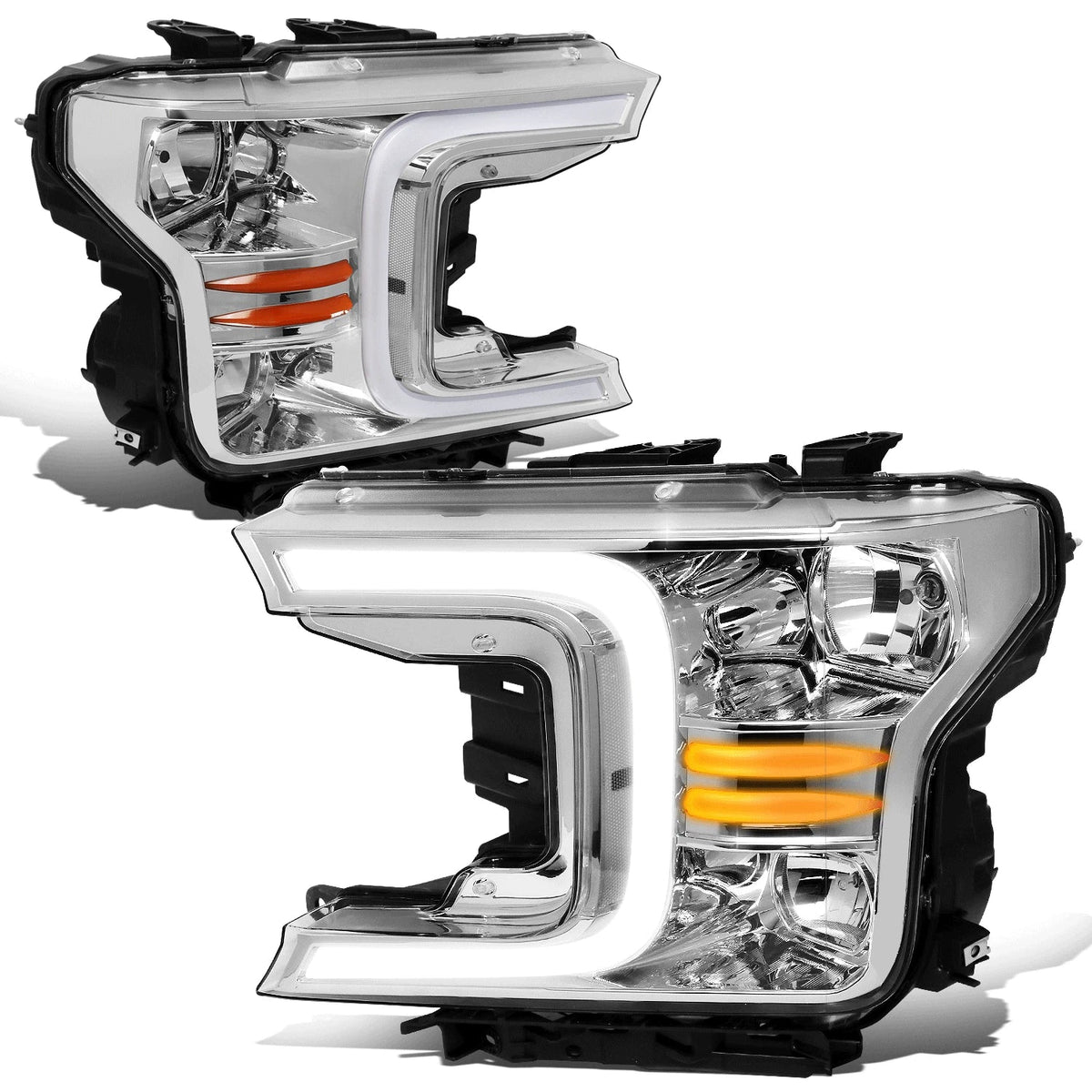 Set of 2 Chrome Clear LED DRL Headlights for Ford F150 (2018–2020)