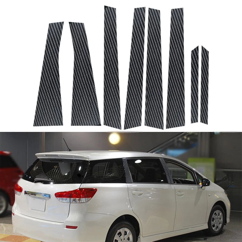 8pcs Carbon Fiber Exterior Pillar Post Stickers for Toyota Wish (2009–2017)