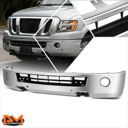 Steel Front Bumper Face Bar for Nissan NV3500 (2012–2021) w/ Fog Light Holes, Chrome