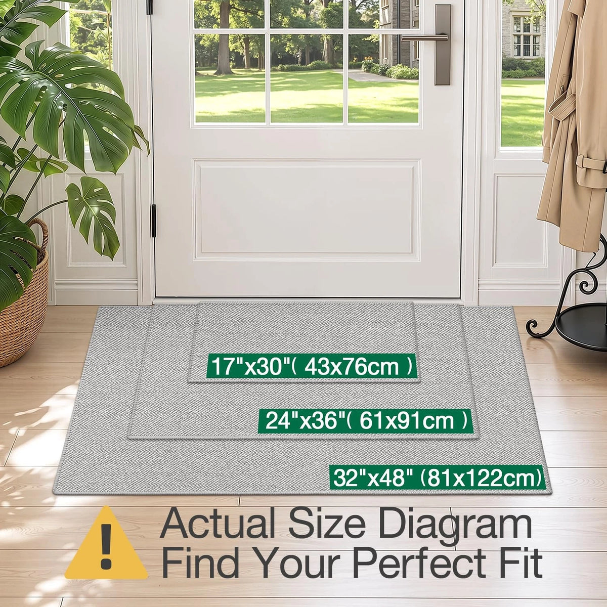 17"x30" Non Slip Indoor Door Mat for Entrance - Grey