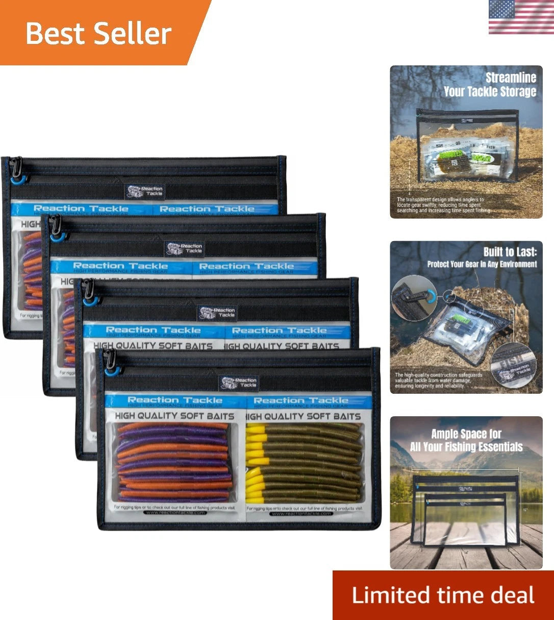 4-Pack Heavy-Duty Water-Resistant Storage Bags for Fishing Tackle