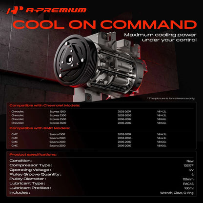 A/C Compressor with Clutch for Chevrolet Express 1500 2500 GMC Savana (CO11139C, 2022015)