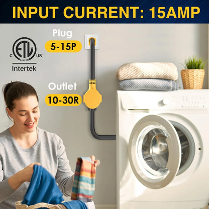 NEMA 5-15P to 10-30R Dryer Adapter for Household Use