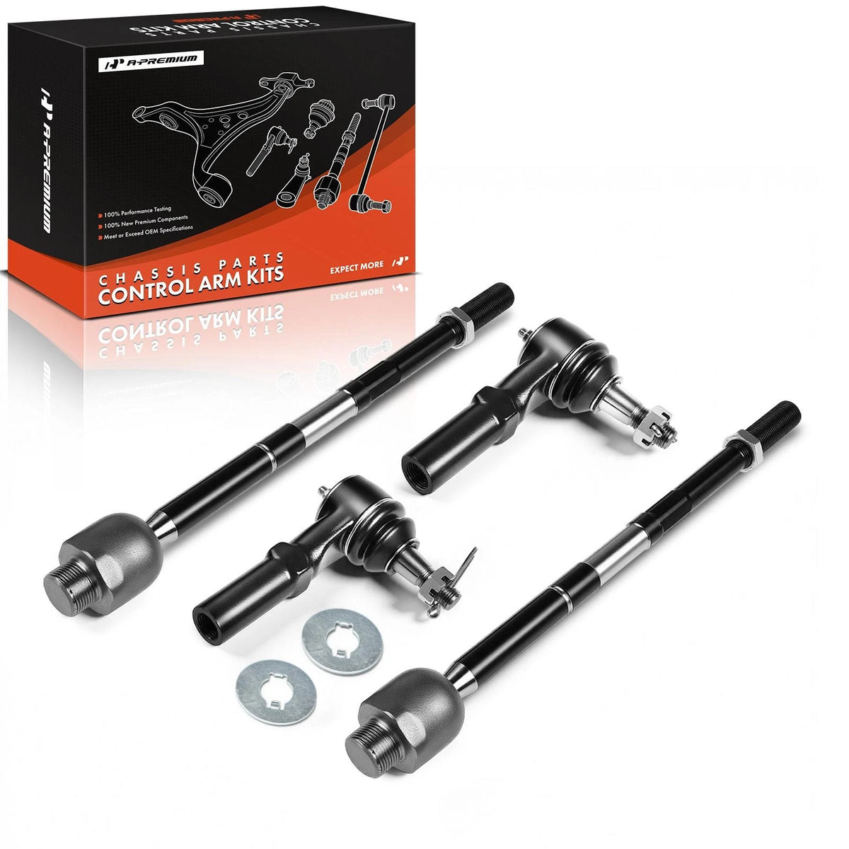 Set of 4 Inner & Outer Tie Rod Ends for Dodge Ram 1500 (2002–2005) 52106518AJ, 52106519AH, 52106519AJ, 52106521AH, 52106521AJ, EV407, ES3538