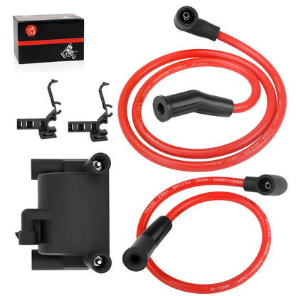 Ignition Coil with Spark Plug Wire Cap for FXD FXDB FXDC FXDF FXDL FXST (2007–2017) - 31696-07A, 28058097, 31600107, 32014-09A