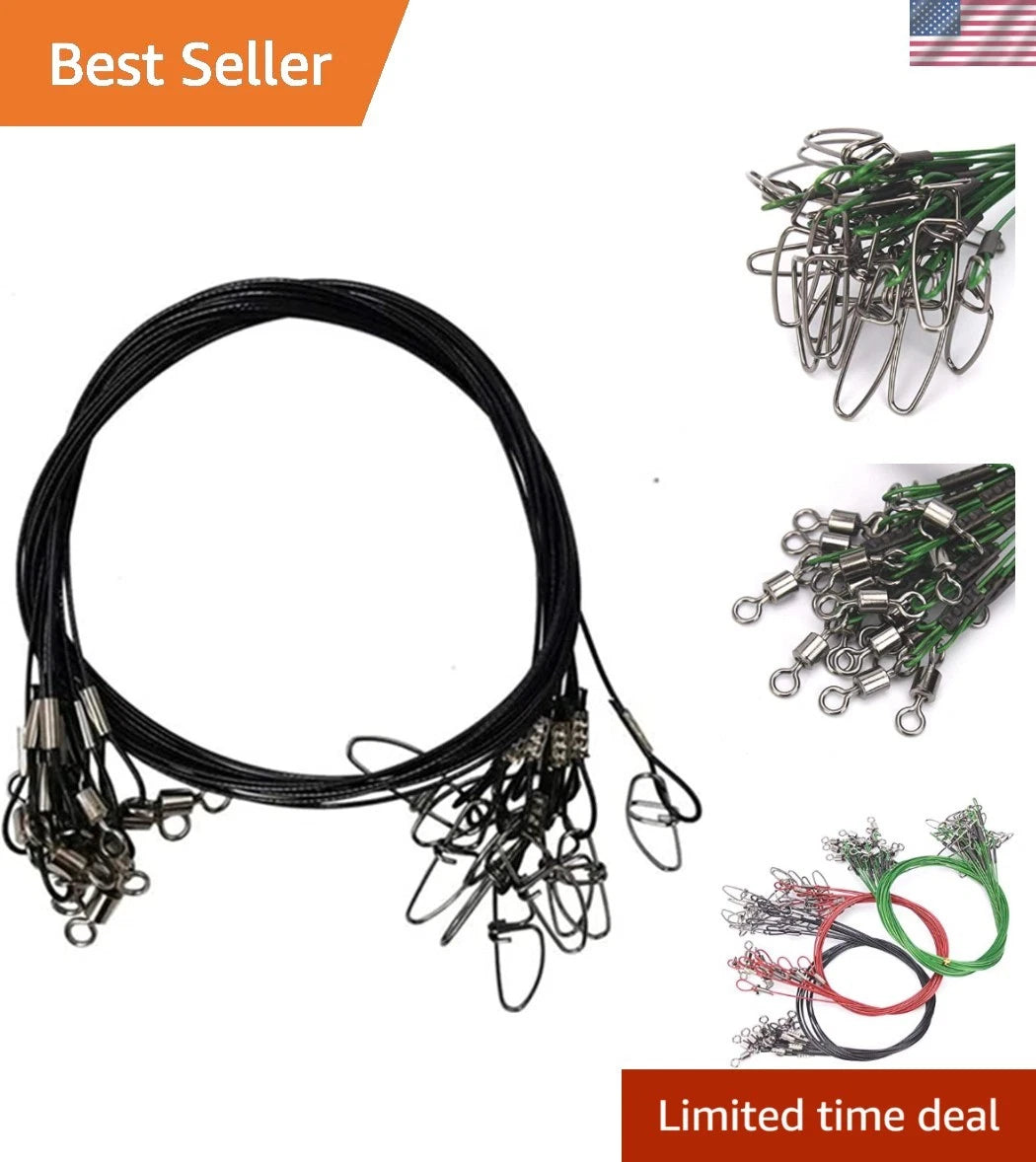 10pcs Fishing Leaders for Salt & Freshwater (150LB Black Stainless Steel)