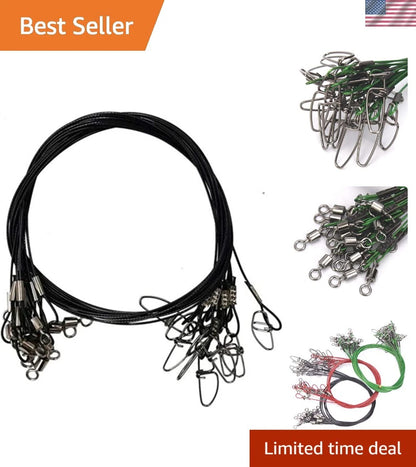 10pcs Fishing Leaders for Salt & Freshwater (150LB Black Stainless Steel)