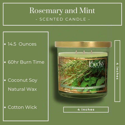 3 Wick Candle for Home (14.5oz) - Rosemary Mint, Light Green