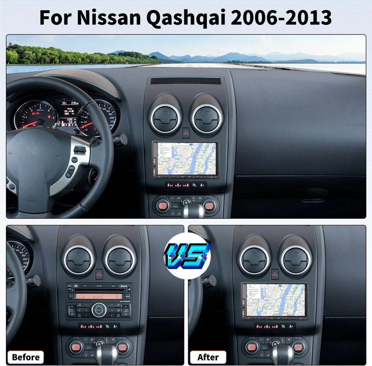 7" Android Radio for Qashqai (2006–2013) - CarPlay, Android Auto, GPS, WiFi, BT