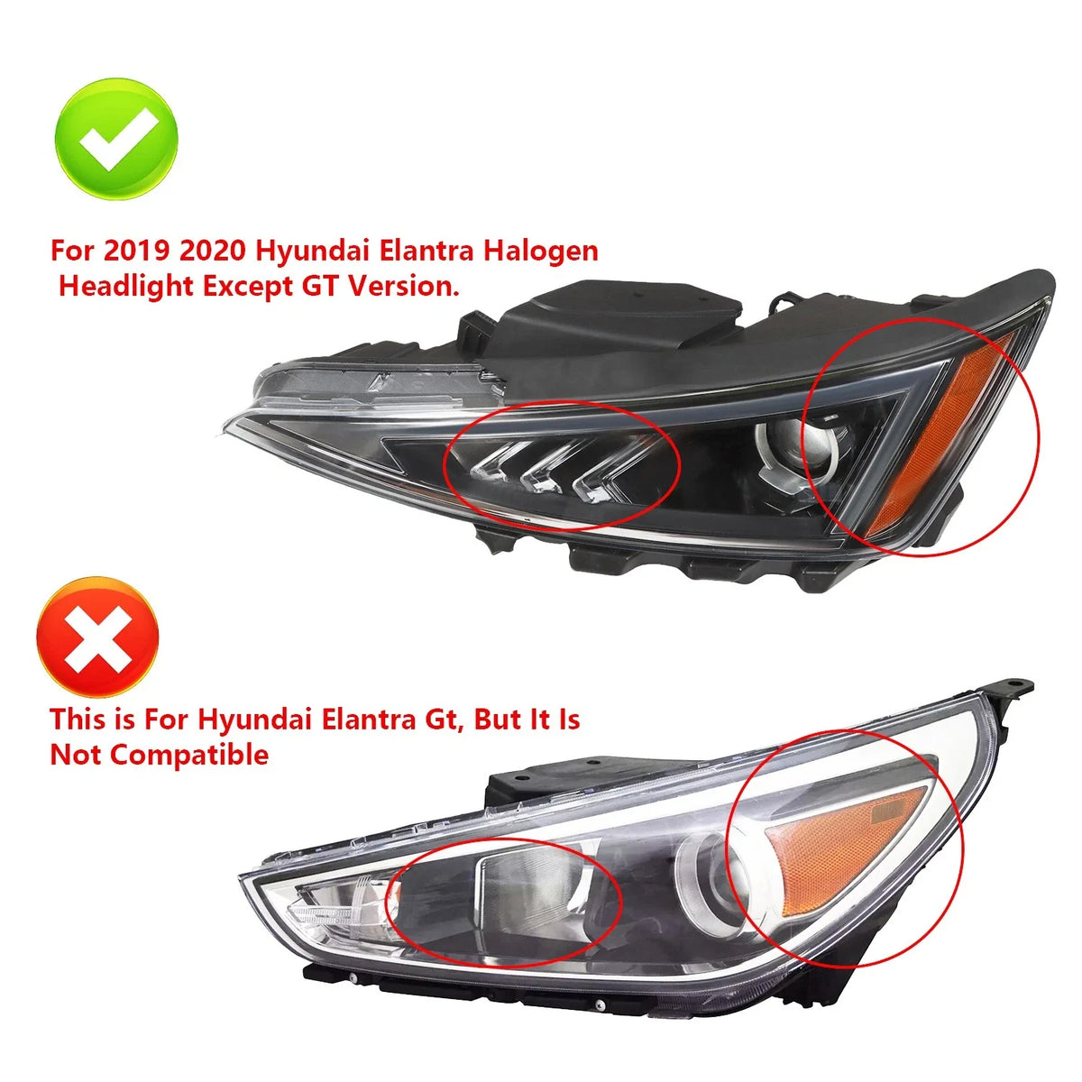 Projector Halogen Headlight LH for Hyundai Elantra Sedan (2019–2020)