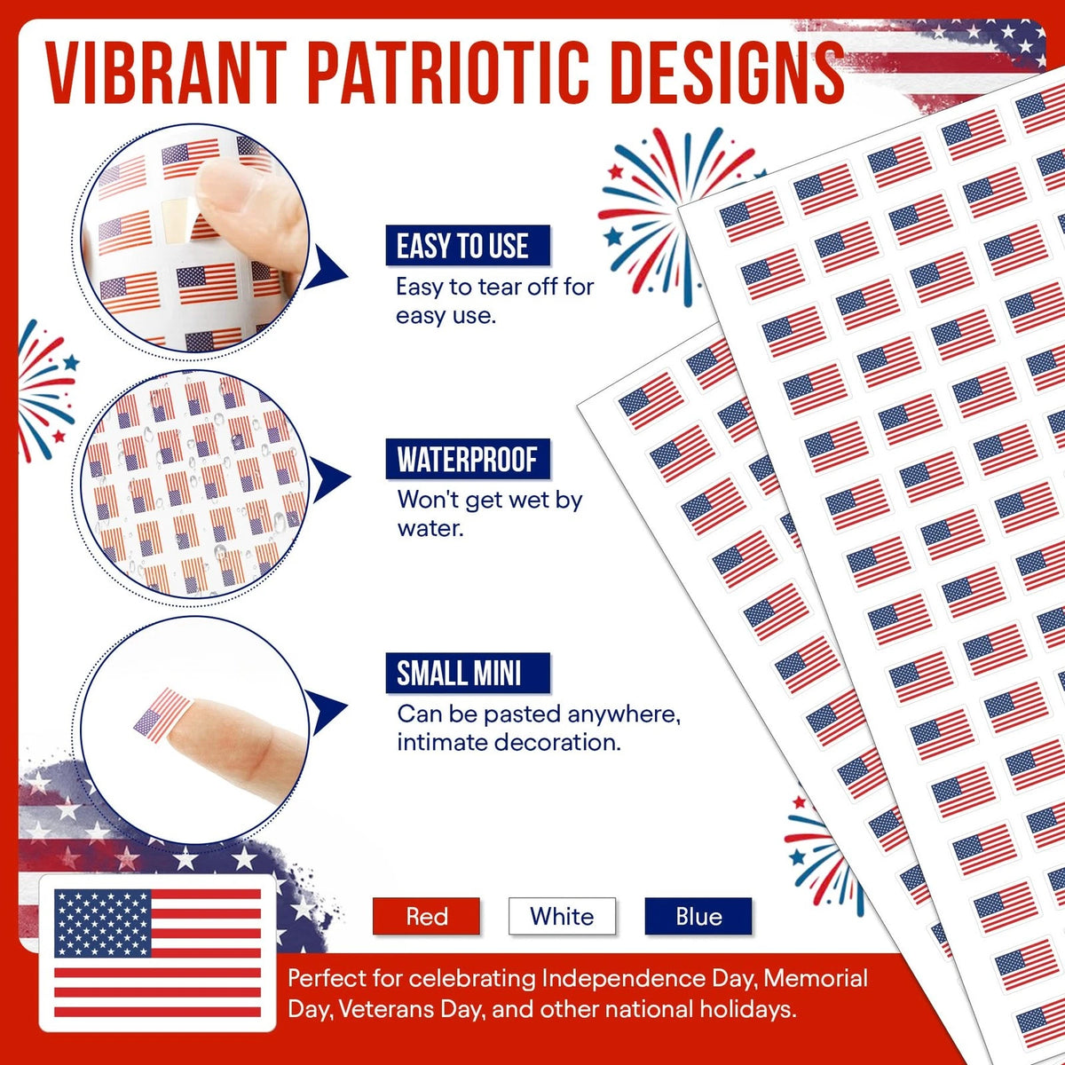 2400 Pcs Mini Sticker Paper Decals for 4th of July (0.5 in, White)