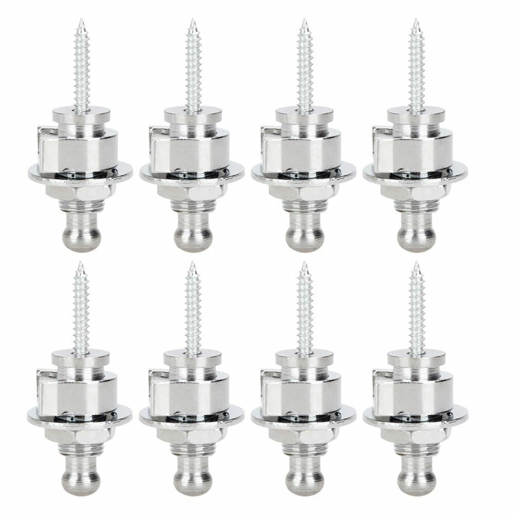 Set of 4 Guitar Strap Locks Buttons Schaller Style Locking System Silver