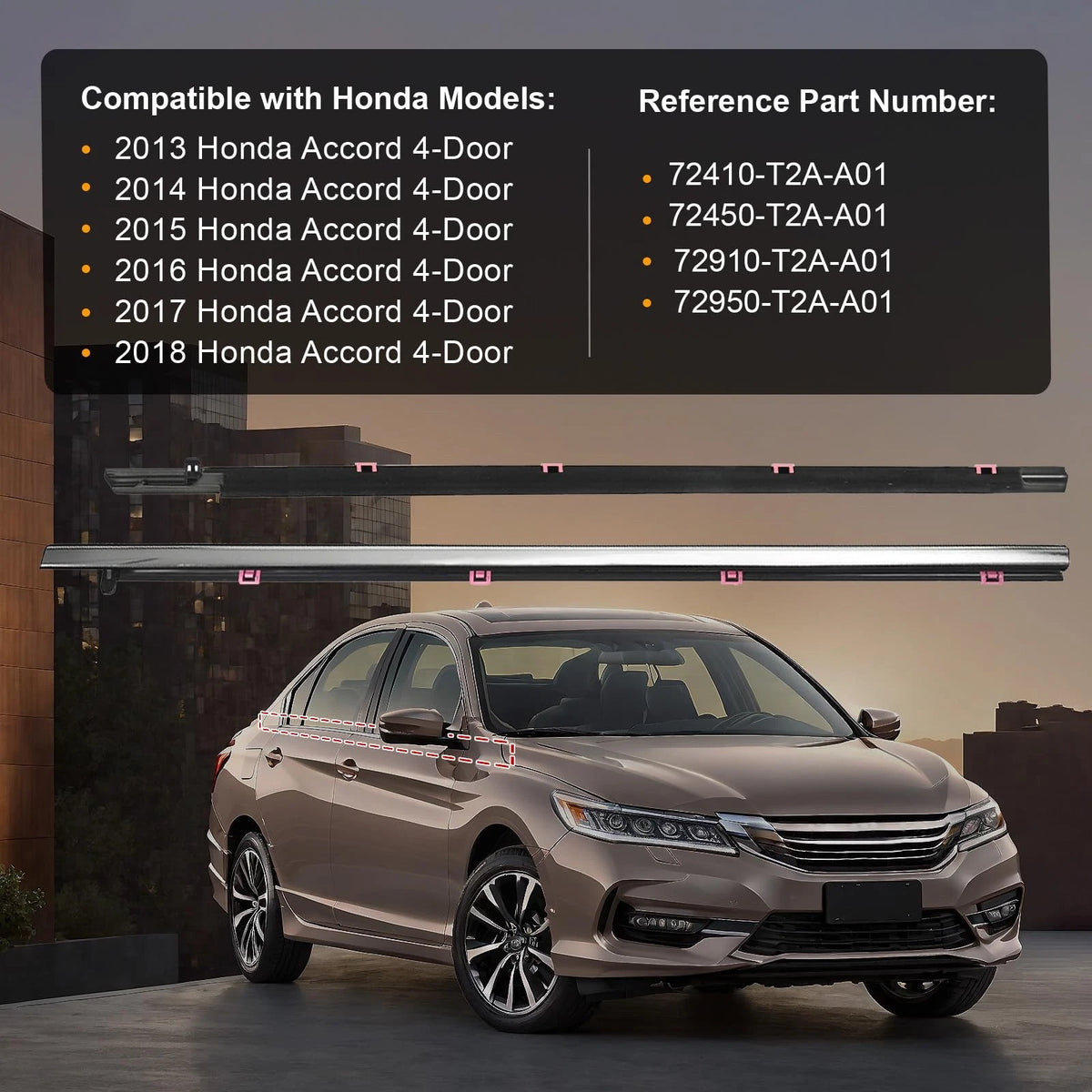 Window Molding Trim for Honda Accord 4-Door Sedan (2013–2018) Chrome