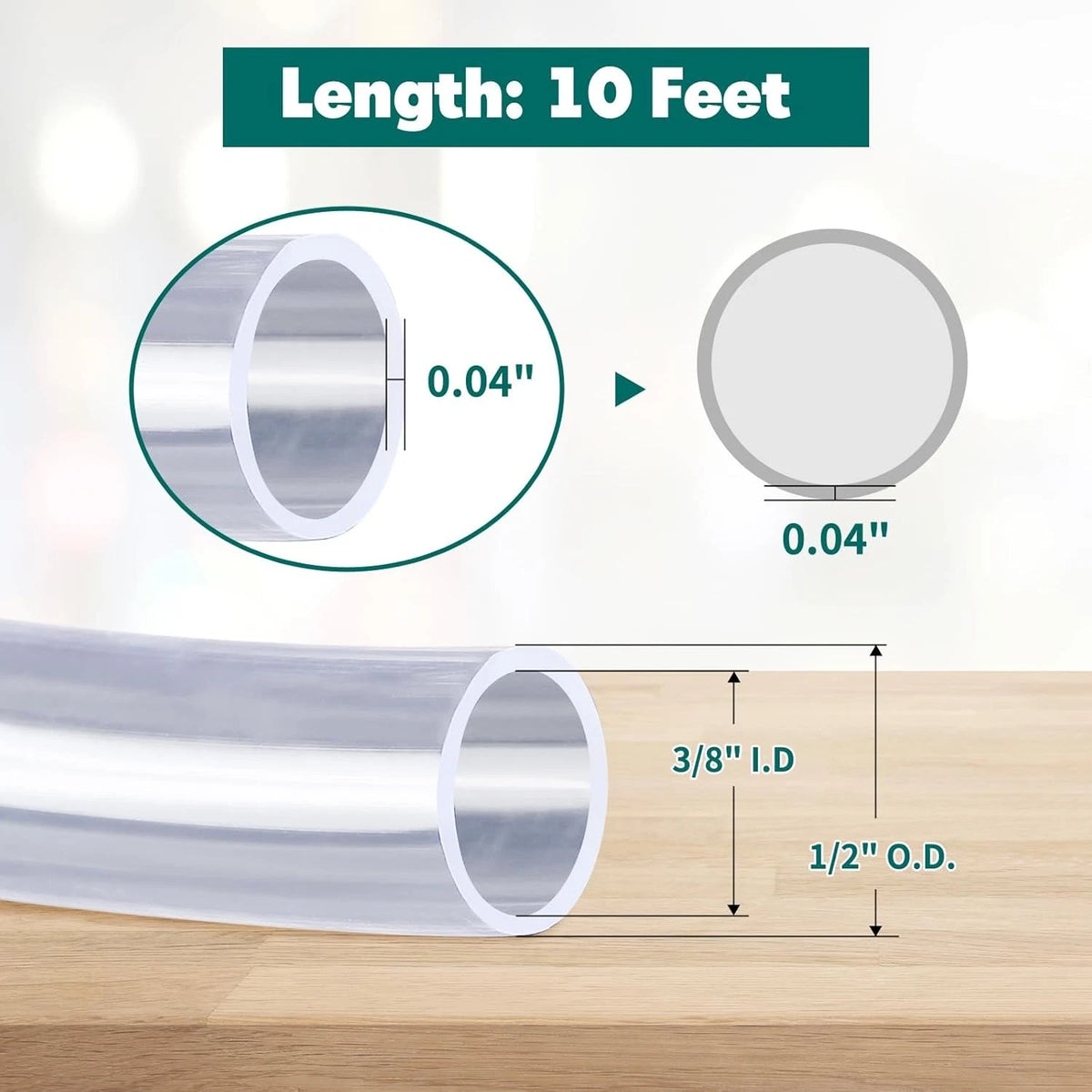 3/8" ID x 1/2" OD Clear Vinyl Tubing for Automotive Applications (10 Feet)