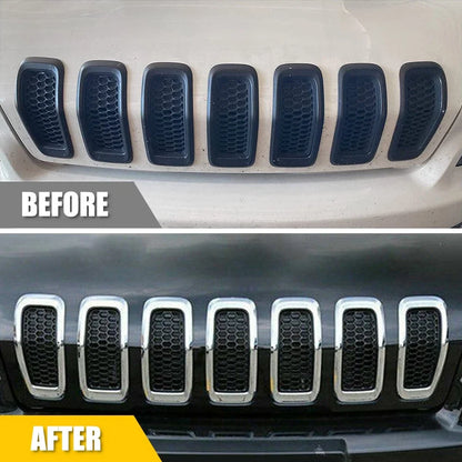 7Pcs Front Grill Inserts Honeycomb Mesh Cover Chrome for Jeep Cherokee (2014–2018)