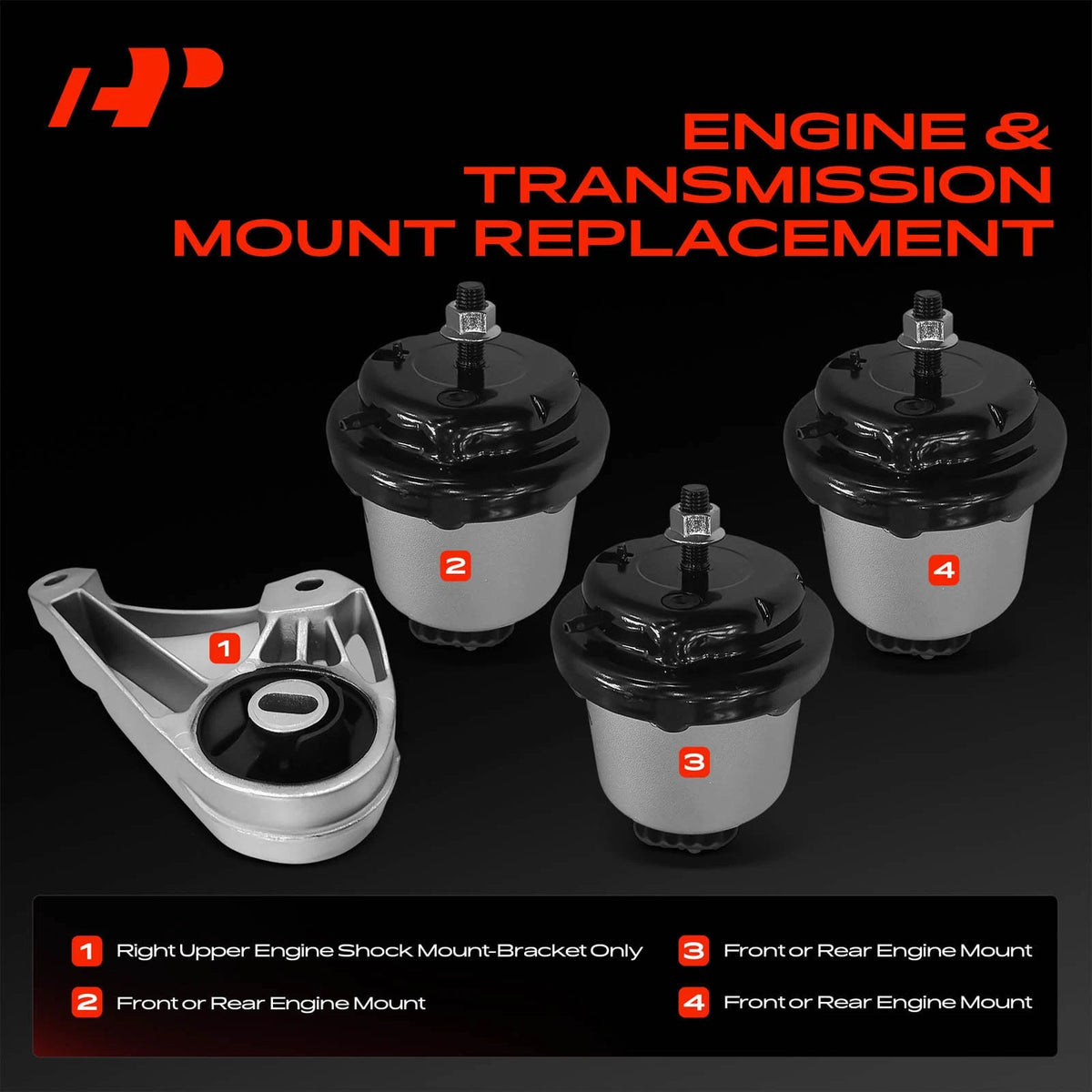 Set of 4 Engine Mounts for GMC Acadia (2007–2008) - 15936657, EM3143, EM3192