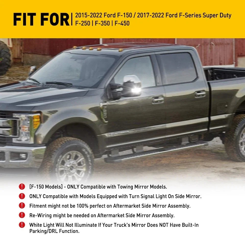 Set of 2 LED Side Mirror Towing Lights for Ford F150 Super Duty (2015–2022)