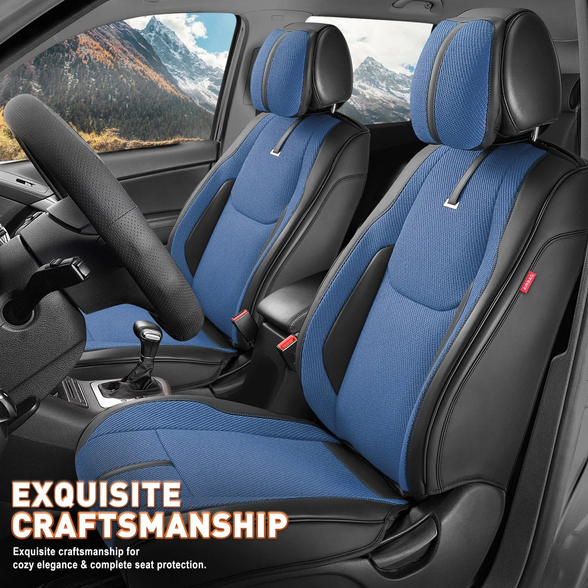 Set of 2 Universal Seat Covers for Cars (1st & 2nd Row) - Blue